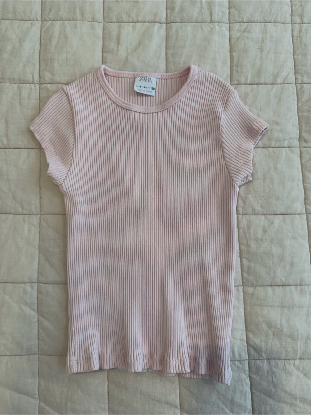 Zara - Size 11-12 - Pale Pink Ribbed Top with bejeweled heart shaped cutout